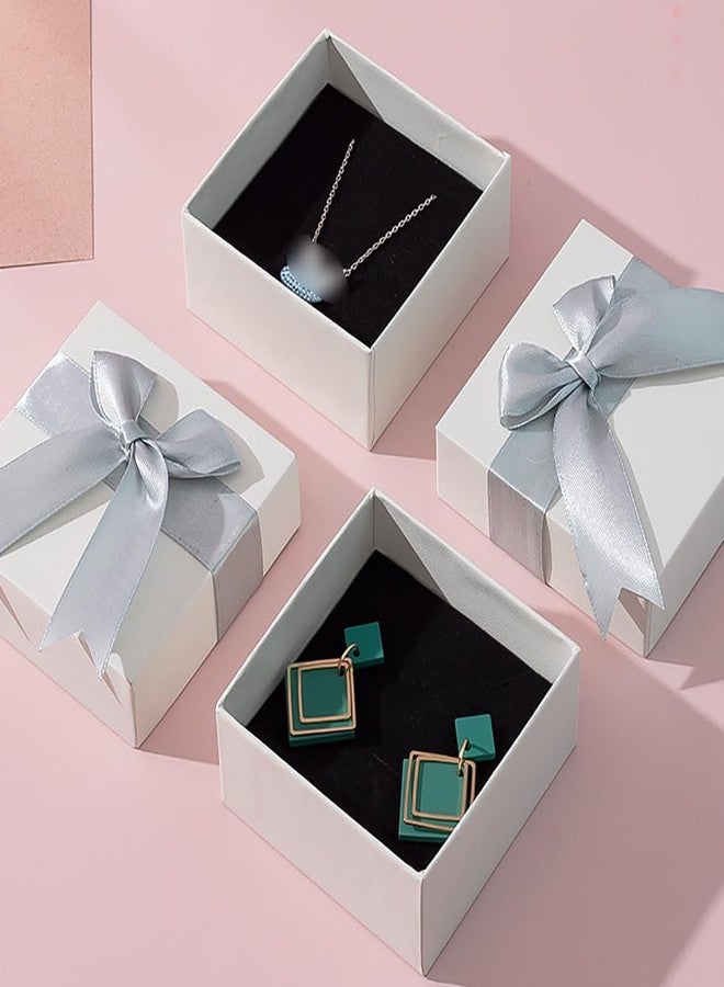 GSHLLO 4 Pcs 7x7x3.5 cm Jewellery Gift Boxes Small Bracelet Gift Boxes Cardboard Earring Ring Boxes Necklace Packaging Boxes with Bowknot Lid Grey - Image 4